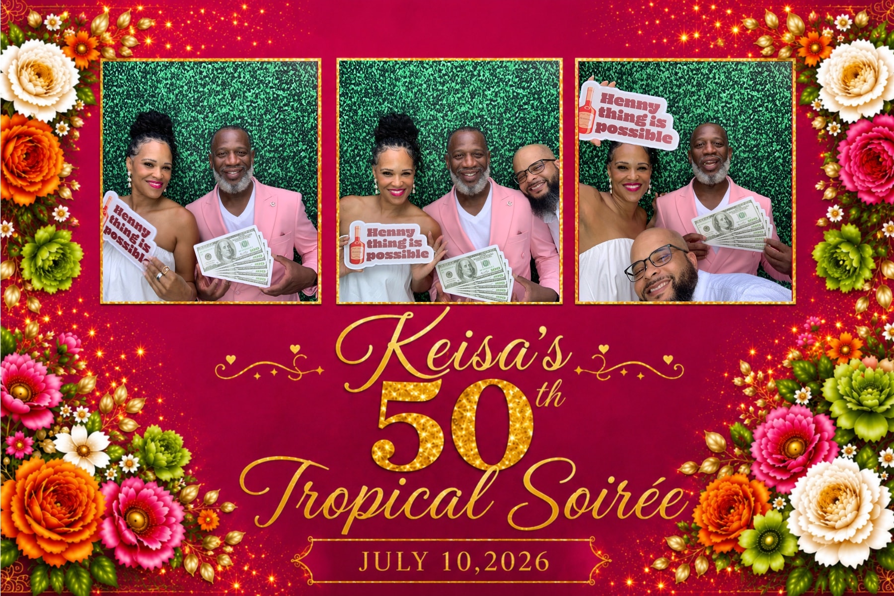 Keisa's 50th Tropical Soirée photo booth collage