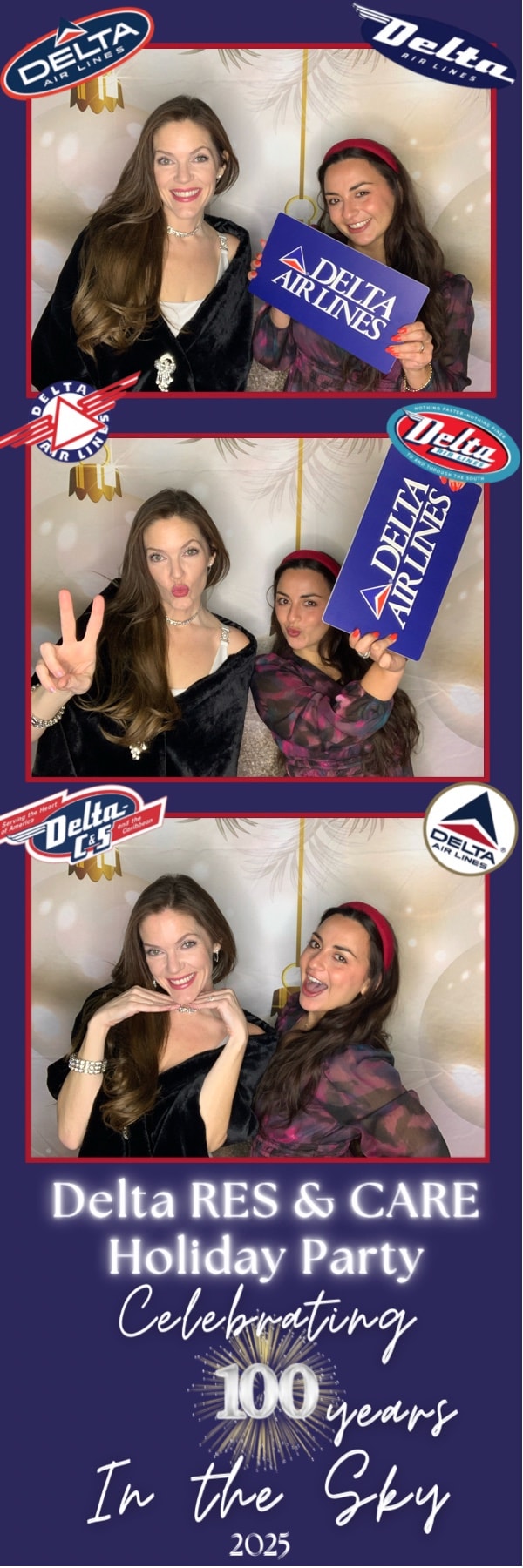Delta RES & CARE Holiday Party guests with Delta Airlines prop collage
