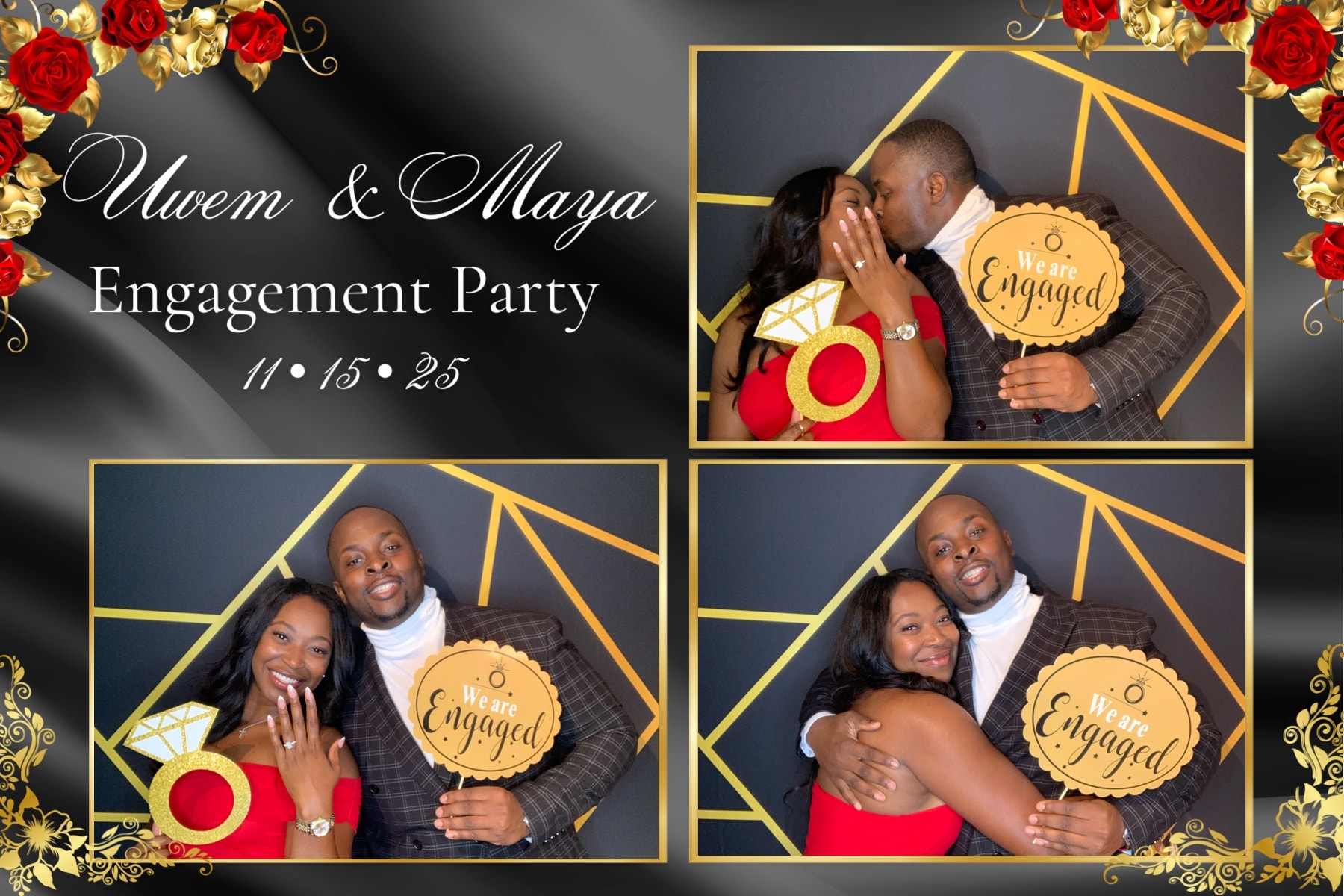 Uwem & Maya Engagement Party photo booth collage — November 15, 2025